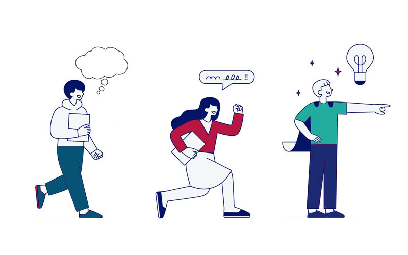 Illustration depicting thinking then acting and then seeing the results